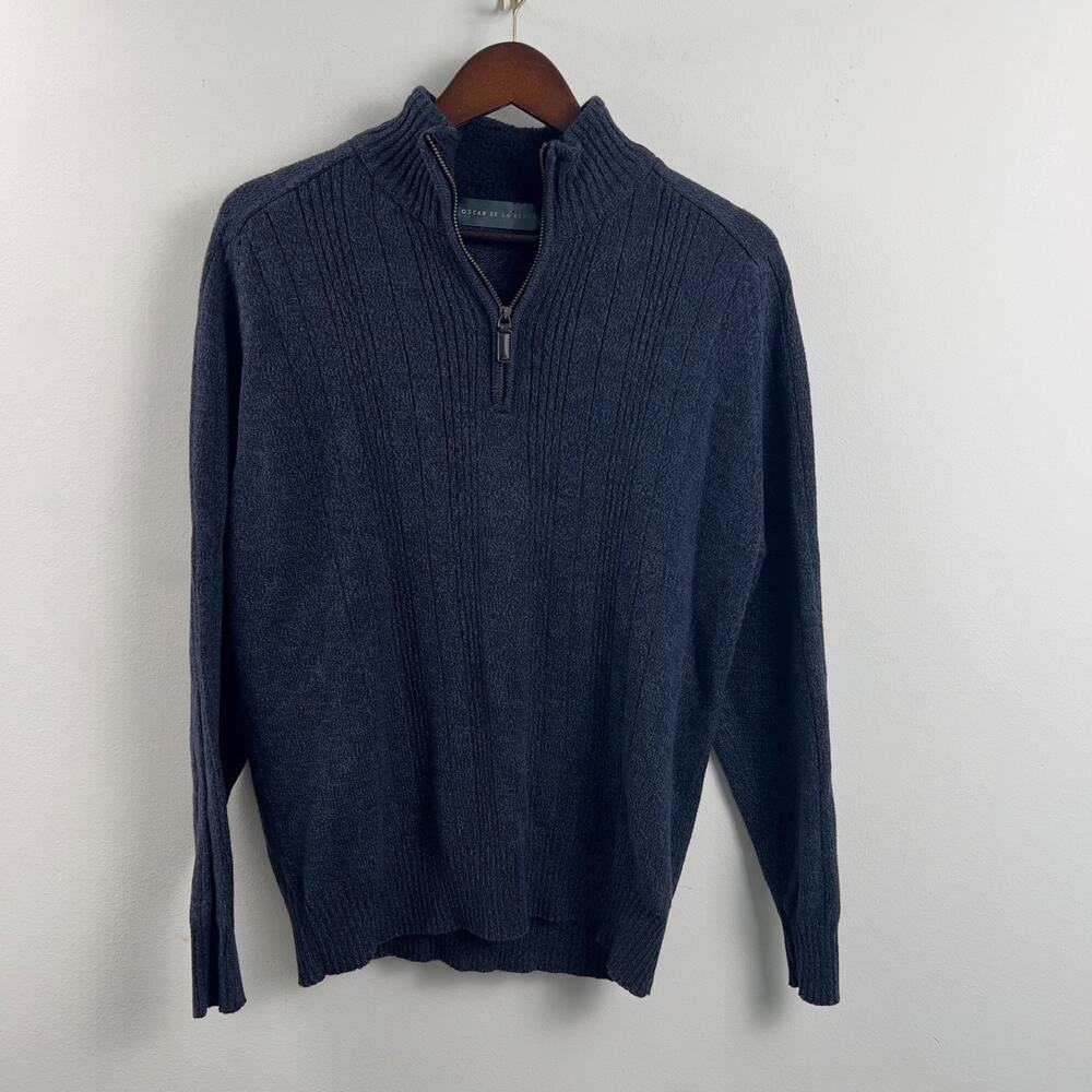 Men's Oscar De La Renta 1/4 Quarter Zip Sweater Size L Blue